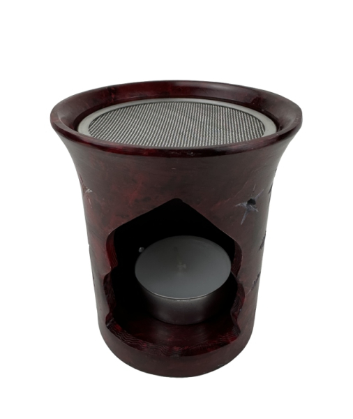 Räuchestövchen rot mit 60 mm Edelstahlsieb aus Speckstein